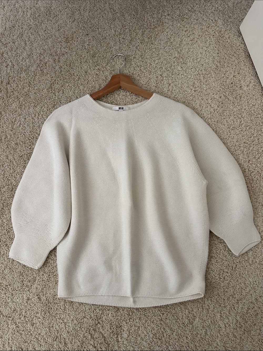 Uniqlo Cream Women's Crewneck Textured Knit Sweater